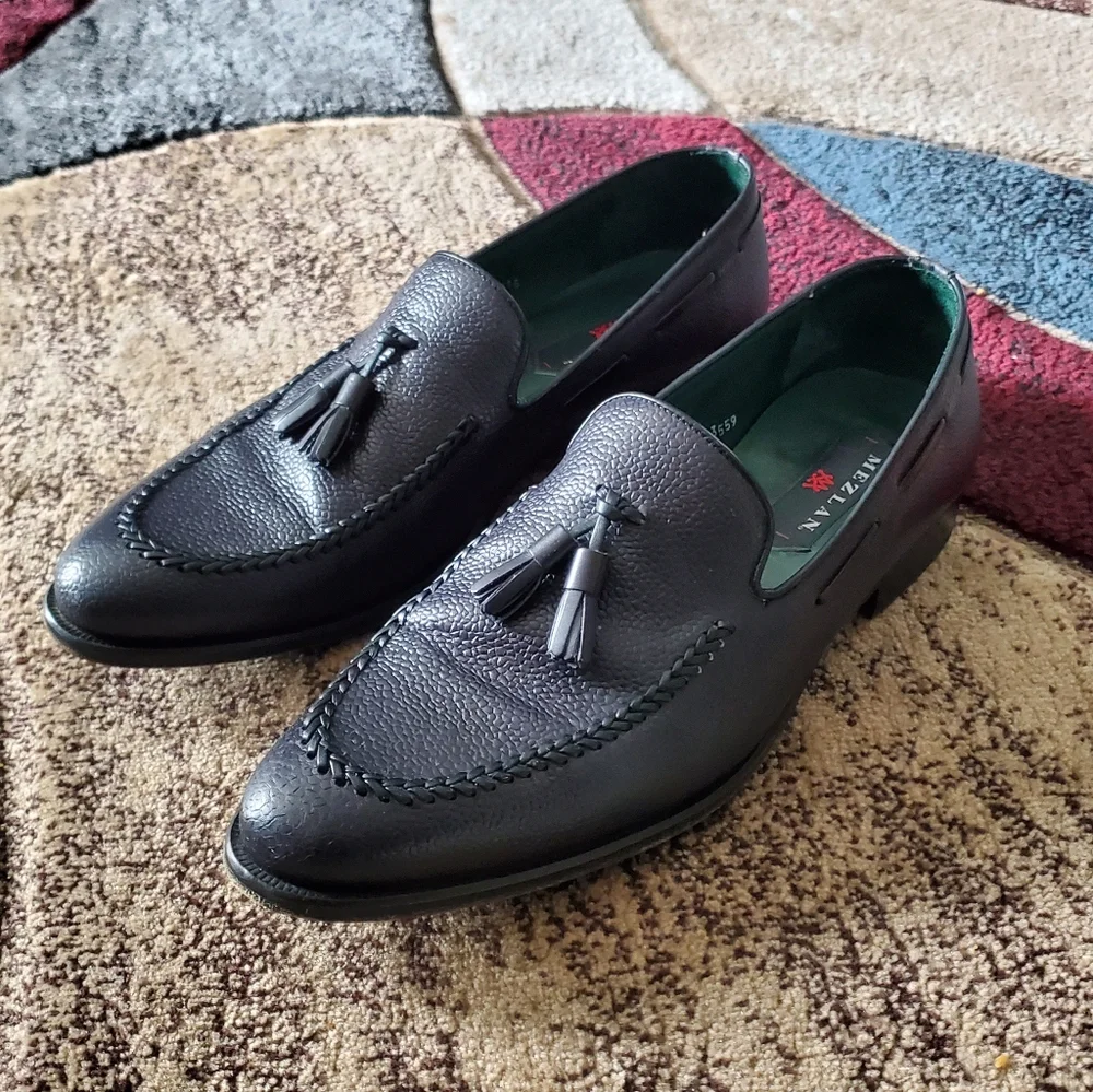 Mezlan Black Pebbled Leather Tassel Slip On Loafers 13559 Size 11 M - Picture 10 of 12